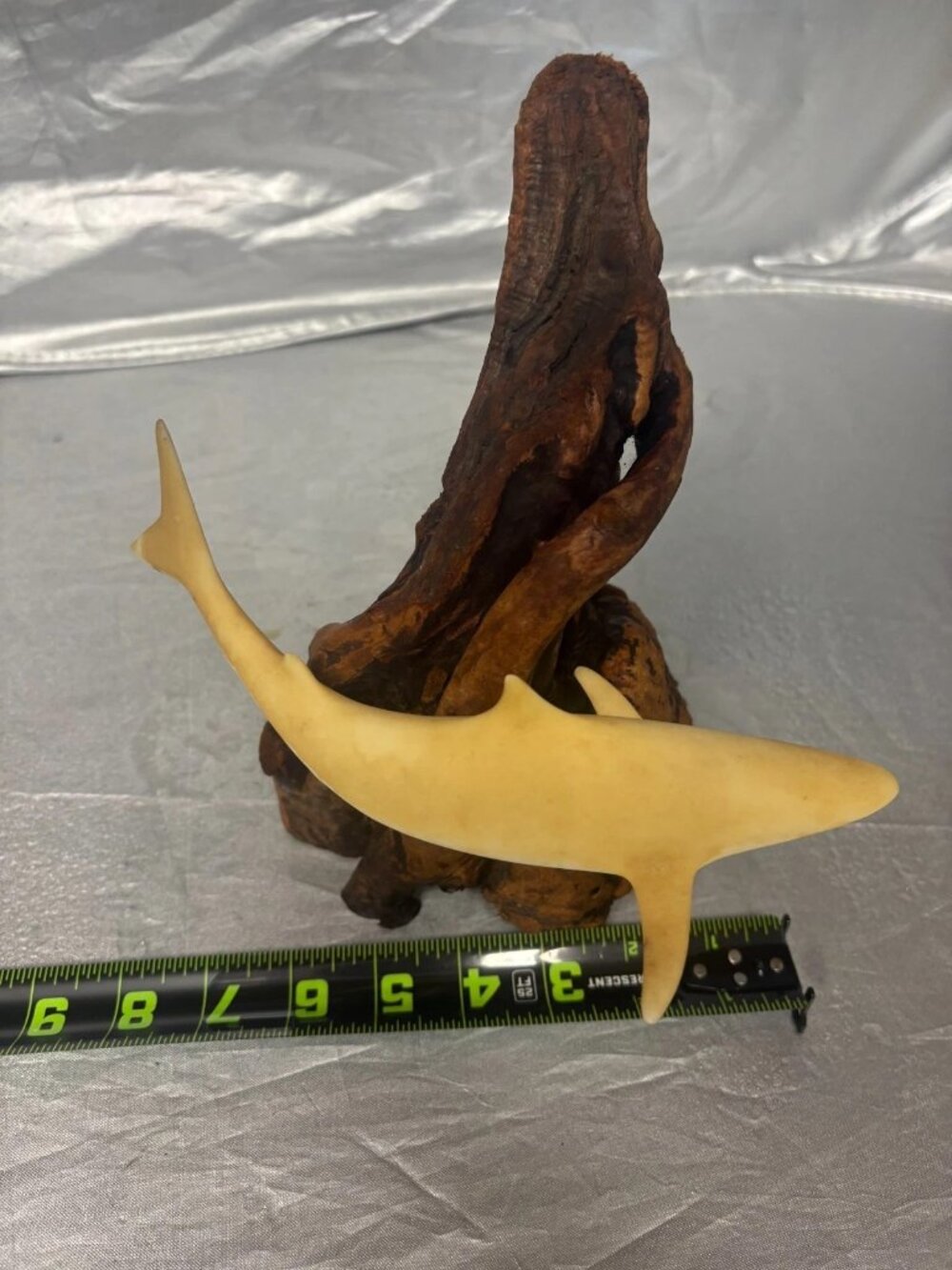 John Perry Driftwood Shark Sculpture Coastal Nautical Decor Statue Burl Wood